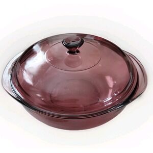 Vintage Pyrex Cranberry Covered Casserole Dish Lid Round Serving Bowl Corning NY